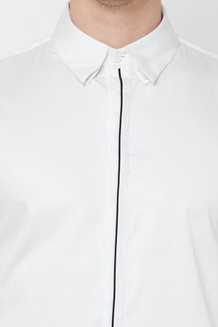 Lacquer Embassy White Cotton Satin Ukase Shirt at Aza Fashions Lacquer Embassy_White Cotton Satin Ukase Shirt _at_Aza_Fashions