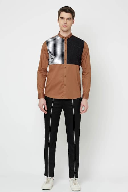 Lacquer Embassy Brown 100% Cotton Luniso Color Block Shirt  