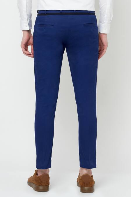 Lacquer Embassy Blue Cotton Twill Jural Trouser Online at Aza Fashions Lacquer Embassy_Blue Cotton Twill Jural Trouser _Online_at_Aza_Fashions