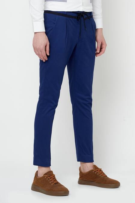 Buy Lacquer Embassy Blue Cotton Twill Jural Trouser Online at Aza Fashions Buy_Lacquer Embassy_Blue Cotton Twill Jural Trouser _Online_at_Aza_Fashions