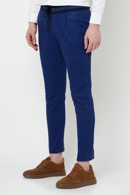 Shop Lacquer Embassy Blue Cotton Twill Jural Trouser Online at Aza Fashions Shop_Lacquer Embassy_Blue Cotton Twill Jural Trouser _Online_at_Aza_Fashions
