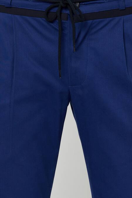 Lacquer Embassy Blue Cotton Twill Jural Trouser at Aza Fashions Lacquer Embassy_Blue Cotton Twill Jural Trouser _at_Aza_Fashions