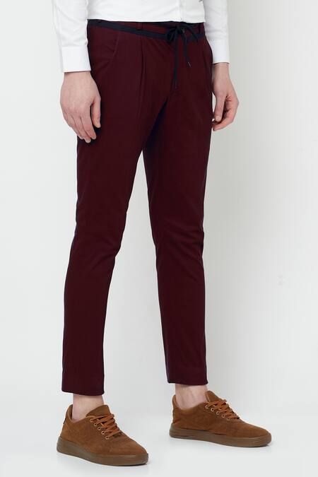 Lacquer Embassy Red Cotton Twill Melfoy Trouser Online at Aza Fashions Lacquer Embassy_Red Cotton Twill Melfoy Trouser _Online_at_Aza_Fashions