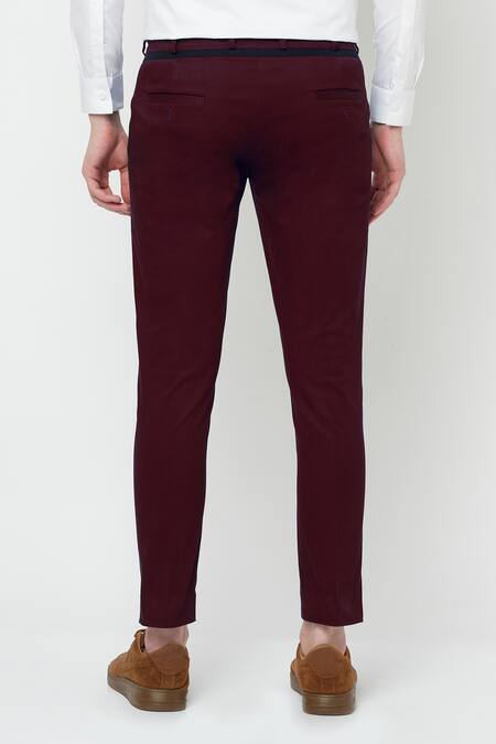 Shop Lacquer Embassy Red Cotton Twill Melfoy Trouser Online at Aza Fashions Shop_Lacquer Embassy_Red Cotton Twill Melfoy Trouser _Online_at_Aza_Fashions