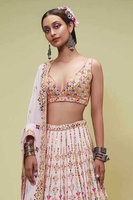 Buy Tamanna Punjabi Kapoor Pink Georgette V Neck Mirror Embellished Bridal Lehenga Set Online at Aza Fashions Buy_Tamanna Punjabi Kapoor_Pink Georgette V Neck Mirror Embellished Bridal Lehenga Set _Online_at_Aza_Fashions