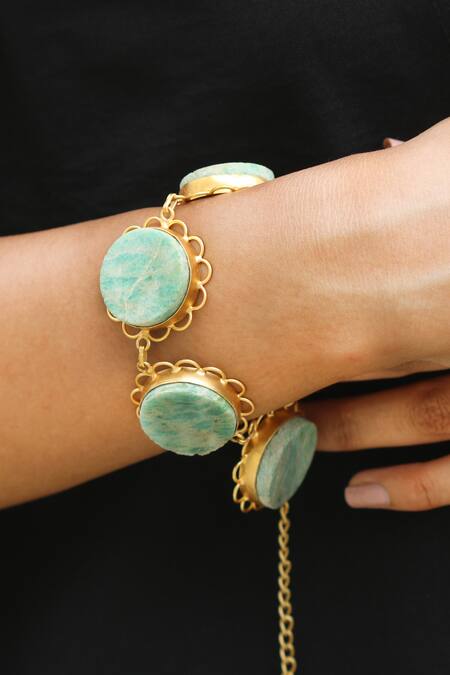 Arnimaa_Green Stone Gold Plated Turquoise Bracelet _Online_at_Aza_Fashions