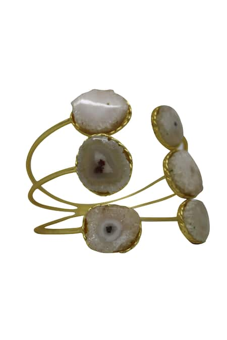 Arnimaa Off White Stone Embellished Layered Bracelet 