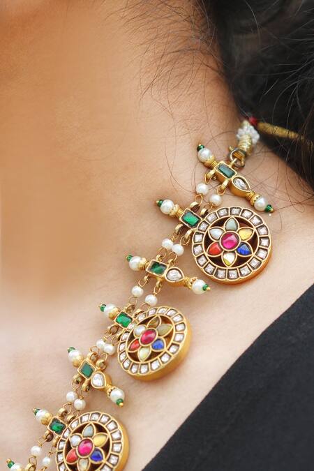 Buy_Arnimaa_Multi Color Floral Stone Embellished Necklace Set _Online_at_Aza_Fashions