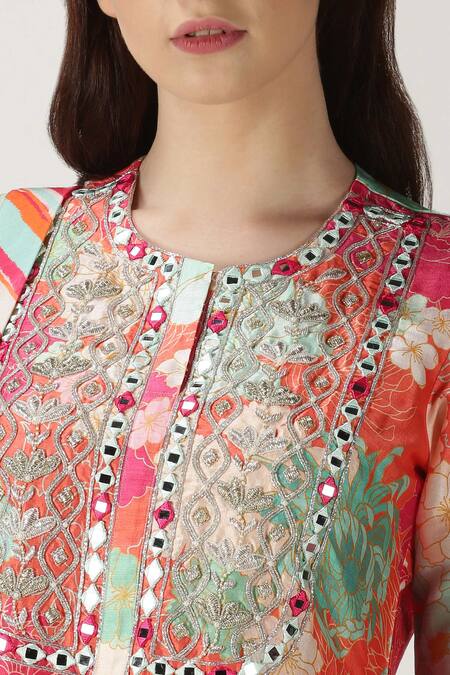 Shop Archana Shah Orange Kurta And Pant Crepe Silk Dupatta Net Printed Sharara Set Online at Aza Fashions Shop_Archana Shah_Orange Kurta And Pant Crepe Silk Dupatta Net Printed Sharara Set _Online_at_Aza_Fashions