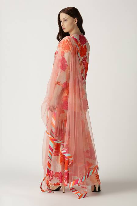 Shop Archana Shah White Kurta And Pant Crepe Silk Dupatta Net Printed Sharara Set Online at Aza Fashions Shop_Archana Shah_White Kurta And Pant Crepe Silk Dupatta Net Printed Sharara Set _Online_at_Aza_Fashions