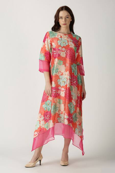 Archana Shah Orange Bemberg Silk Printed Kurta Online at Aza Fashions Archana Shah_Orange Bemberg Silk Printed Kurta _Online_at_Aza_Fashions