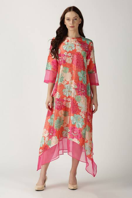 Buy Archana Shah Orange Bemberg Silk Printed Kurta Online at Aza Fashions Buy_Archana Shah_Orange Bemberg Silk Printed Kurta _Online_at_Aza_Fashions
