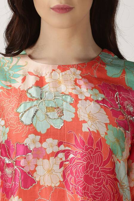 Shop Archana Shah Orange Bemberg Silk Printed Kurta Online at Aza Fashions Shop_Archana Shah_Orange Bemberg Silk Printed Kurta _Online_at_Aza_Fashions