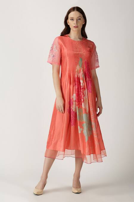 Archana Shah Orange Bemberg Silk Printed Kurta Online at Aza Fashions Archana Shah_Orange Bemberg Silk Printed Kurta _Online_at_Aza_Fashions