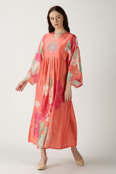 Buy Archana Shah Orange Bemberg Silk Printed Kurta Online at Aza Fashions Buy_Archana Shah_Orange Bemberg Silk Printed Kurta _Online_at_Aza_Fashions