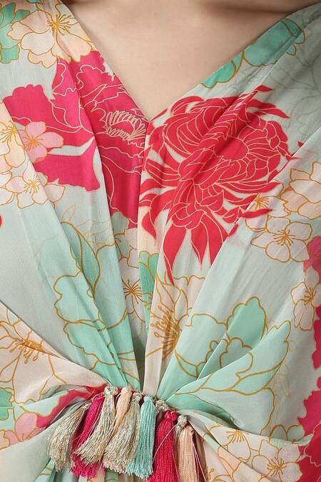 Shop_Archana Shah_Green Crepe Silk Printed Kaftan _Online_at_Aza_Fashions