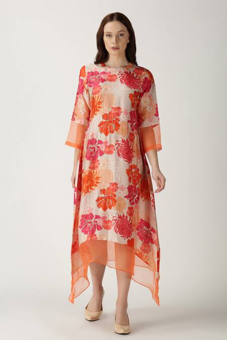 Archana Shah_White Bemberg Silk Printed Kurta _Online_at_Aza_Fashions