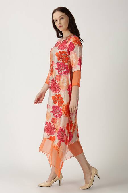 Buy_Archana Shah_White Bemberg Silk Printed Kurta _Online_at_Aza_Fashions