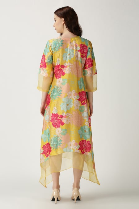Shop Archana Shah Yellow Bemberg Silk Printed Kurta at Aza Fashions Shop_Archana Shah_Yellow Bemberg Silk Printed Kurta _at_Aza_Fashions