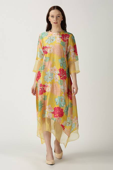 Archana Shah Yellow Bemberg Silk Printed Kurta Online at Aza Fashions Archana Shah_Yellow Bemberg Silk Printed Kurta _Online_at_Aza_Fashions