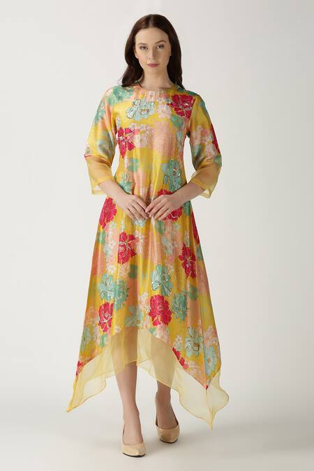 Buy Archana Shah Yellow Bemberg Silk Printed Kurta Online at Aza Fashions Buy_Archana Shah_Yellow Bemberg Silk Printed Kurta _Online_at_Aza_Fashions