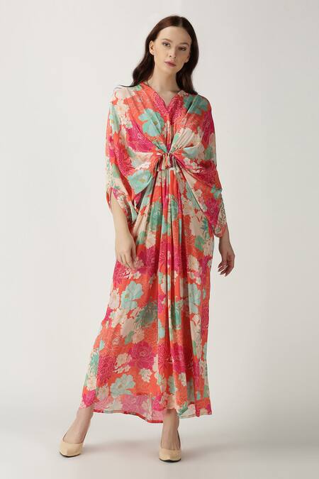 Archana Shah Orange Crepe Silk Printed A-line Dress Online at Aza Fashions Archana Shah_Orange Crepe Silk Printed A-line Dress _Online_at_Aza_Fashions