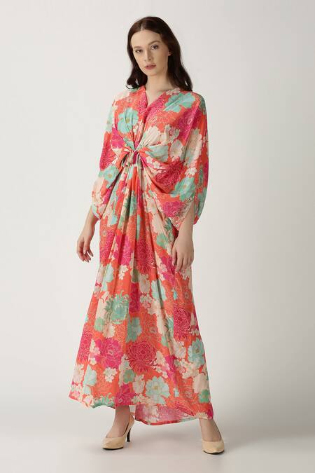 Buy Archana Shah Orange Crepe Silk Printed A-line Dress Online at Aza Fashions Buy_Archana Shah_Orange Crepe Silk Printed A-line Dress _Online_at_Aza_Fashions