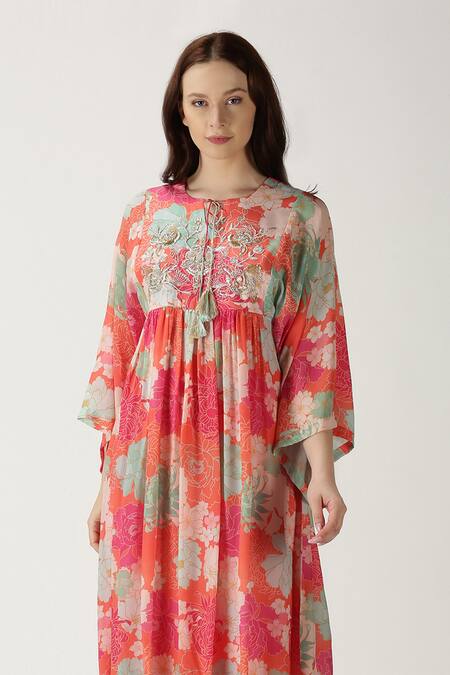 Shop Archana Shah Orange Crepe Silk Printed A-line Dress Online at Aza Fashions Shop_Archana Shah_Orange Crepe Silk Printed A-line Dress _Online_at_Aza_Fashions