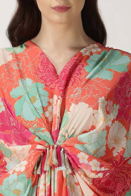 Archana Shah Orange Crepe Silk Printed A-line Dress at Aza Fashions Archana Shah_Orange Crepe Silk Printed A-line Dress _at_Aza_Fashions