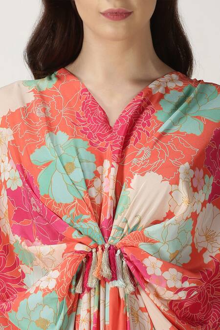 Archana Shah Orange Crepe Silk Printed Kaftan at Aza Fashions Archana Shah_Orange Crepe Silk Printed Kaftan _at_Aza_Fashions
