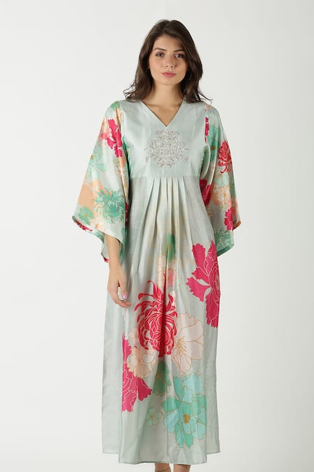 Archana Shah Blue Bemberg Silk Printed Kurta 