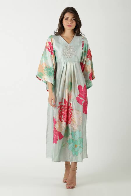 Archana Shah Blue Bemberg Silk Printed Kurta Online at Aza Fashions Archana Shah_Blue Bemberg Silk Printed Kurta _Online_at_Aza_Fashions