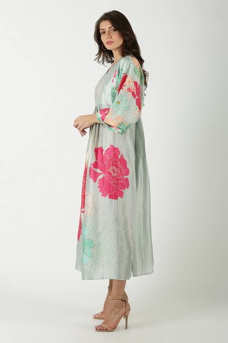 Buy Archana Shah Blue Bemberg Silk Printed Kurta Online at Aza Fashions Buy_Archana Shah_Blue Bemberg Silk Printed Kurta _Online_at_Aza_Fashions
