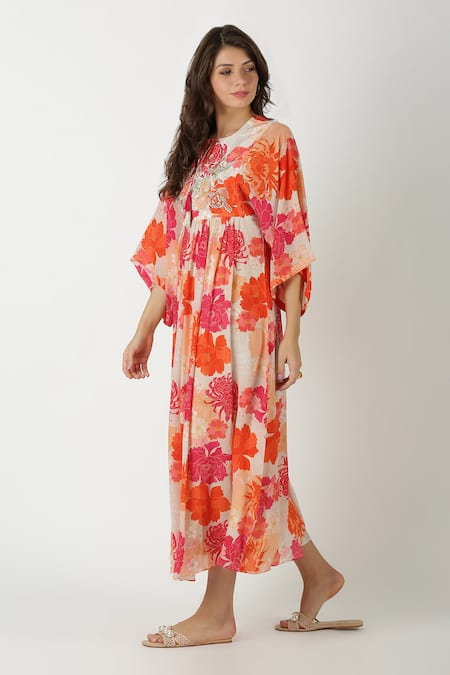 Archana Shah White Crepe Silk Printed A-line Dress 