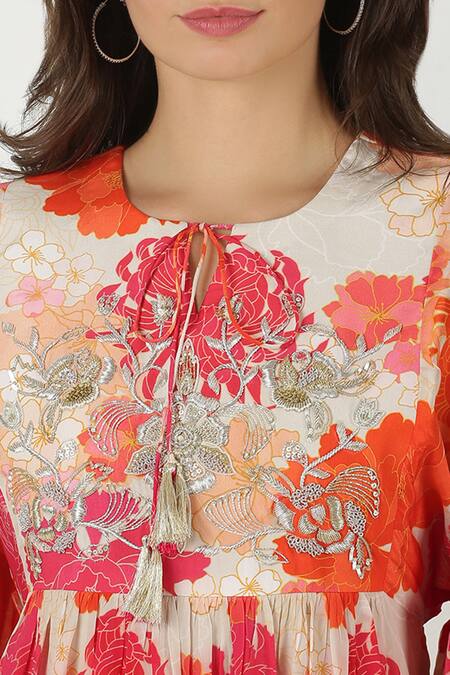 Archana Shah White Crepe Silk Printed A-line Dress at Aza Fashions Archana Shah_White Crepe Silk Printed A-line Dress _at_Aza_Fashions