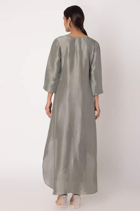 Shop Archana Shah Grey Blended Silk Embroidered Kurta And Pant Set at Aza Fashions Shop_Archana Shah_Grey Blended Silk Embroidered Kurta And Pant Set _at_Aza_Fashions