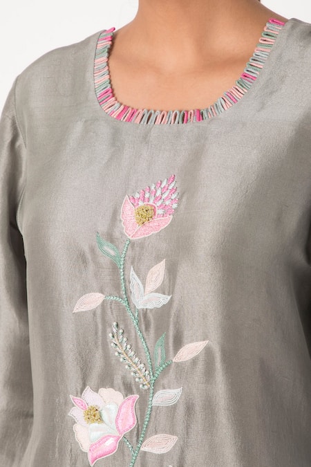 Buy Archana Shah Grey Blended Silk Embroidered Kurta And Pant Set Online at Aza Fashions Buy_Archana Shah_Grey Blended Silk Embroidered Kurta And Pant Set _Online_at_Aza_Fashions