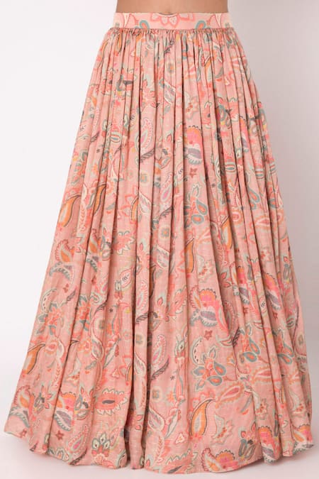 Archana Shah Peach Bemberg Satin, Blended Silk Printed Lehenga Set Online at Aza Fashions Archana Shah_Peach Bemberg Satin, Blended Silk Printed Lehenga Set _Online_at_Aza_Fashions