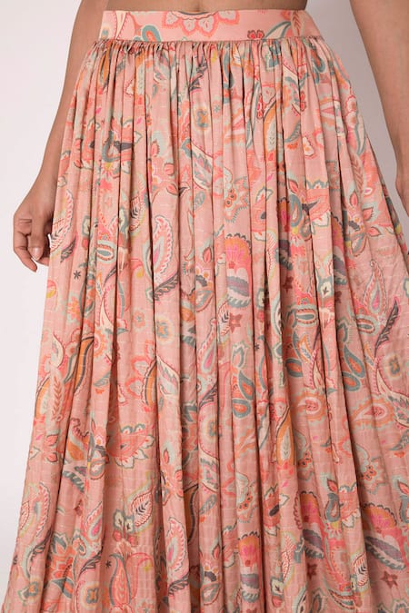 Buy Archana Shah Peach Bemberg Satin, Blended Silk Printed Lehenga Set Online at Aza Fashions Buy_Archana Shah_Peach Bemberg Satin, Blended Silk Printed Lehenga Set _Online_at_Aza_Fashions