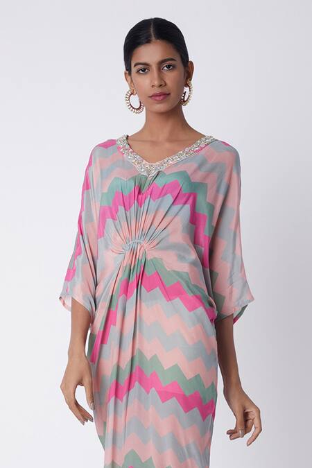 Archana Shah Grey Bemberg Crepe Printed Kaftan Online at Aza Fashions Archana Shah_Grey Bemberg Crepe Printed Kaftan _Online_at_Aza_Fashions