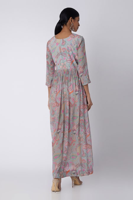 Shop Archana Shah Grey Bemberg Crepe Printed Dress at Aza Fashions Shop_Archana Shah_Grey Bemberg Crepe Printed Dress _at_Aza_Fashions