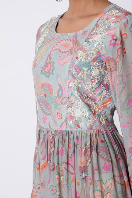 Buy Archana Shah Grey Bemberg Crepe Printed Dress Online at Aza Fashions Buy_Archana Shah_Grey Bemberg Crepe Printed Dress _Online_at_Aza_Fashions