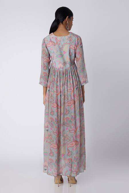 Shop Archana Shah Grey Bemberg Crepe Printed Dress at Aza Fashions Shop_Archana Shah_Grey Bemberg Crepe Printed Dress _at_Aza_Fashions