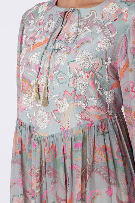 Buy Archana Shah Grey Bemberg Crepe Printed Dress Online at Aza Fashions Buy_Archana Shah_Grey Bemberg Crepe Printed Dress _Online_at_Aza_Fashions