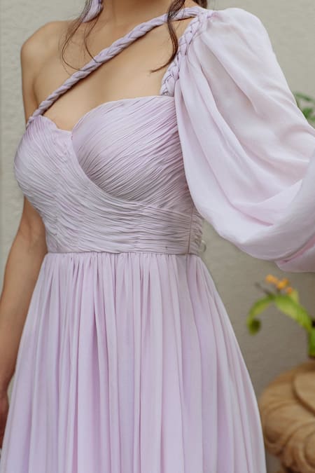 Buy Pinup By Astha Purple Flat Chiffon One Shoulder Azura Ruched Gown Online at Aza Fashions Buy_Pinup By Astha_Purple Flat Chiffon One Shoulder Azura Ruched Gown _Online_at_Aza_Fashions