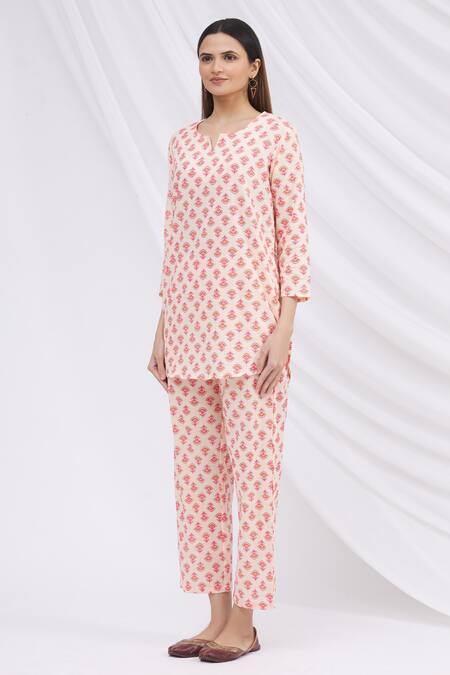 Buy_Nazaakat By Samara Singh_Beige Floral Print Kurta And Pant Set _Online_at_Aza_Fashions