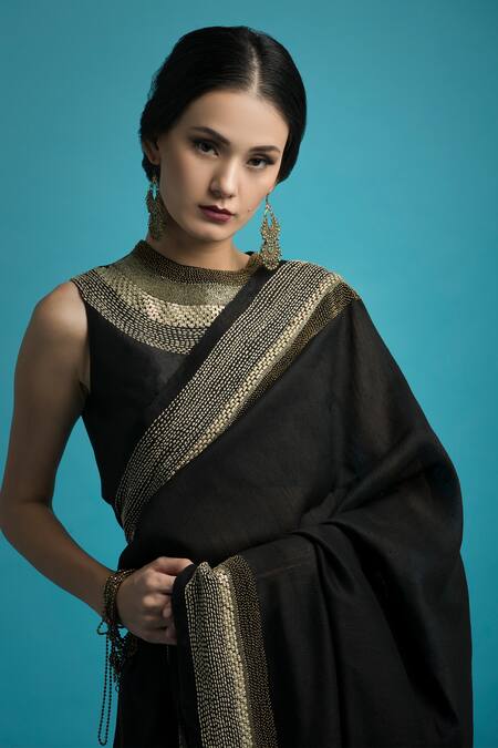 Saksham & Neharicka Black Tussar Silk Saree Online at Aza Fashions Saksham & Neharicka_Black Tussar Silk Saree_Online_at_Aza_Fashions