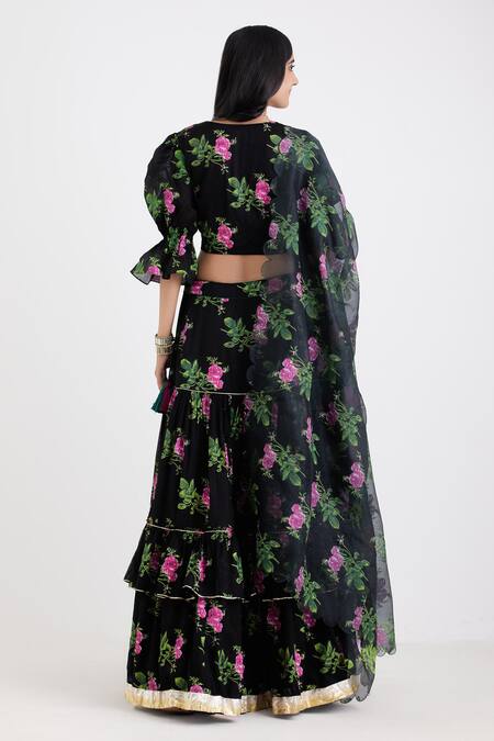 Buy Label Earthen Black Chanderi, Cotton Mal, Organza Silk Sweetheart Neck Printed Lehenga Set Online at Aza Fashions Buy_Label Earthen_Black Chanderi, Cotton Mal, Organza Silk Sweetheart Neck Printed Lehenga Set _Online_at_Aza_Fashions