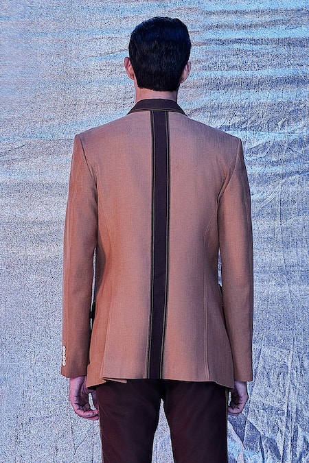 Line Out Line_Brown Cotton Embroidered Thread Stitch Work Color Black Blazer_Online_at_Aza_Fashions