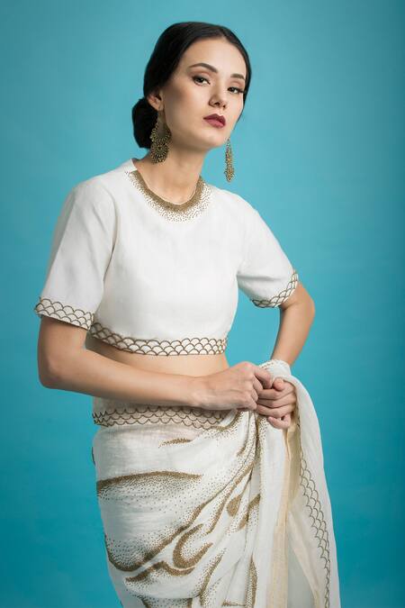 Shop Saksham & Neharicka Off White Tussar Silk Saree at Aza Fashions Shop_Saksham & Neharicka_Off White Tussar Silk Saree_at_Aza_Fashions